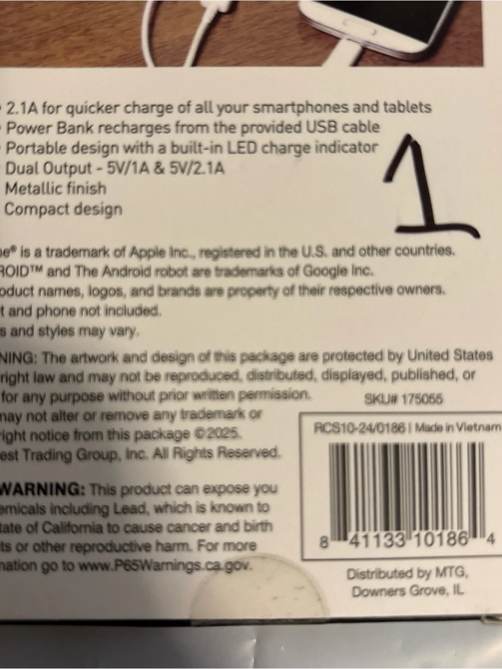 PowerXcel Power Bank Black, 10,000 mAh Rapid Charge Portable Charger - NEW